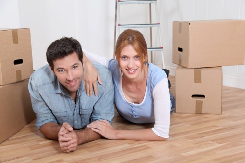 Prepared moving boxes and furniture ready for a London removal