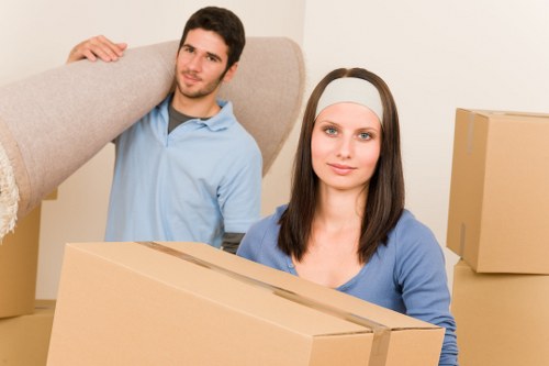 Packed boxes and furniture ready for a house removal in London